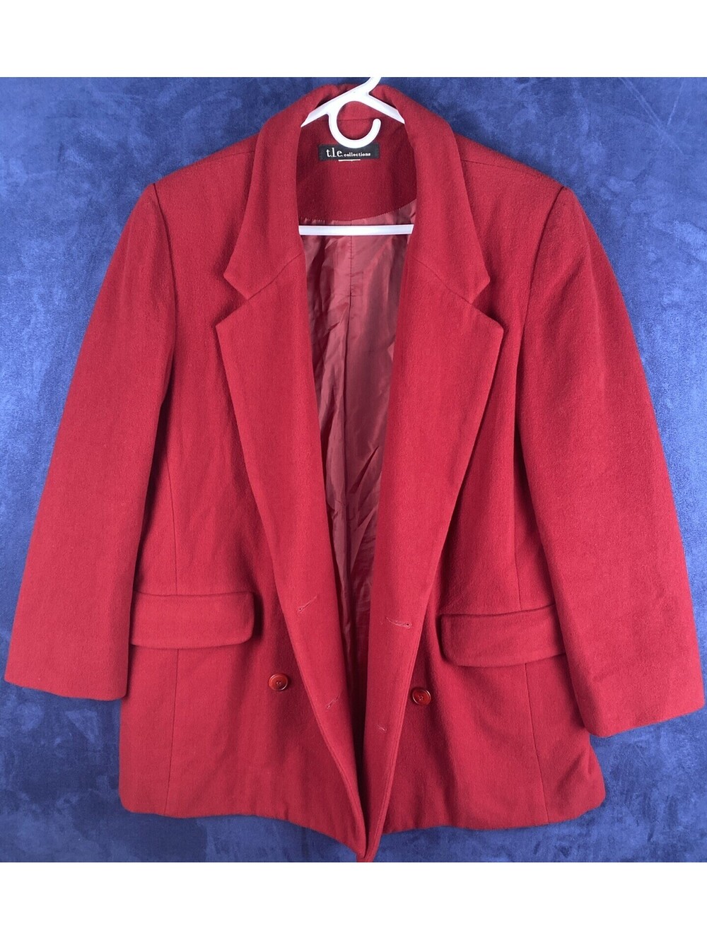 Vintage Women’s Blazer Jacket Red Cherry Wool Cashmere Blend Sz L Italy Boxy